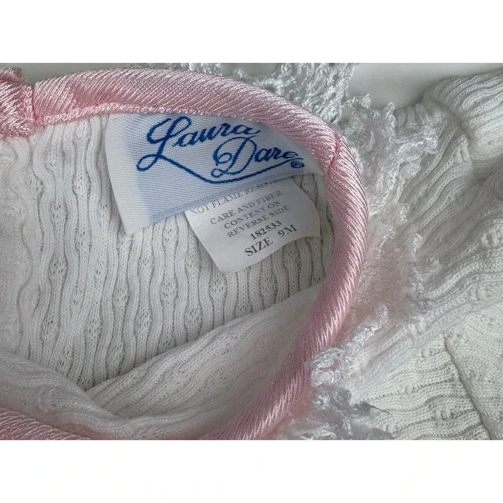 Laura Dare Baby Long Sleeve White Dress With Pink Trim Size 9 M‎